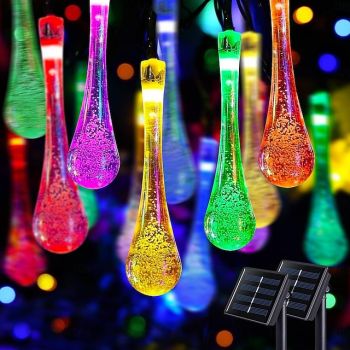 Solar Outdoor String Lights, Total 10M-100Leds Teardrop Water Drop Lights, Solar Christmas Lights Outdoor Waterproof for Garden Patio Yard Tree Party Christmas Decor