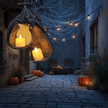 1 Pc 21CM Halloween Bat Wall Tealight Holder Bat Candlestick LED Electronic Candlelight Indoor and Outdoor Gathering Restaurant Ceiling Corner Tree Festival Atmosphere Decorative Light