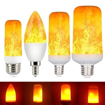 LED Flame Light Bulb E27 Dynamic Flame Effect Fire E14 Light Flashing LED Light 3/5/7/9W 110V-220v Home Lighting Simulation Flame Light Gravity Induction Flame Effect Decorative Mood Light