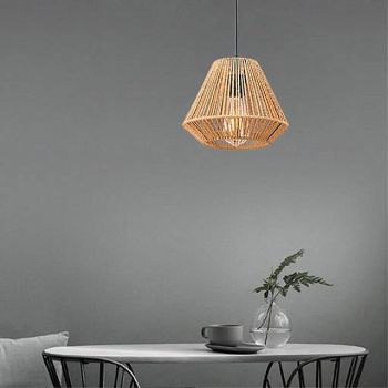 Linen Braided Diamond Pendant Light, Rattan Kitchen Island Hanging Lamp, Japanese Dining Room Decorative Lighting Suspension Lamps Retro Industrial Drop Lights, Farmhouse Chandeliers