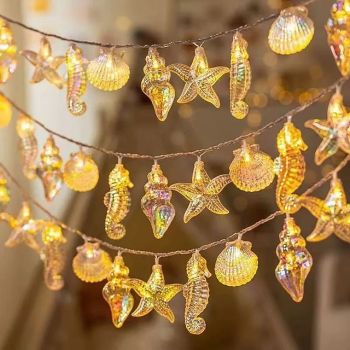 Marine Shell String Lights 1.5/3M 10/20LED Battery Powered Starfish Fairy Lights Beach Wedding Party Christmas Home Holiday Window Decoration