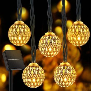 Solar Moroccan String Lights Christmas Ball Fairy String Lights 12m 7m 6.5m Outdoor Garden Lights IP65 Waterproof New Year Wedding Party Patio Tree Hanging Lights Xmas Decor Landscape Lamp