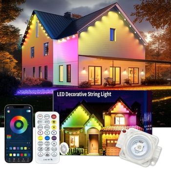 Permanent Outdoor Lights for House RGB 15M/10M LED String Lights Waterproof Smart LED Eaves Lights with App&Remote Controlfor ChristmasParty Daily Halloween and All Holiday DecorHouse Roof and Garden Lighting