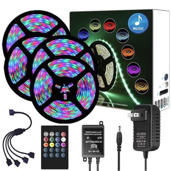 65ft  4x 5 Meter Music Synchronous Happy Multicolour Light Strip 2835 RGB LED Flexible Light Strip with 20 key IR Controller Optional with Adapter Kit DC12V
