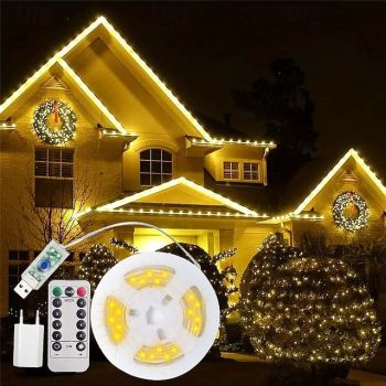 5M 50 LED Waterproof String Lights, Warm White with 13-Key Remote Control, USB Powered String Lights Configurable US/EU/UK Plug for Christmas Outdoor Party Decor