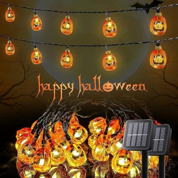 Halloween String Lights Solar Powered Pumpkin Lights 5m 20LEDs Outdoor Waterproof Halloween Mini Jack O Lantern Party Garden Balcony Tree Decoration Hanging Lights 1/2pcs