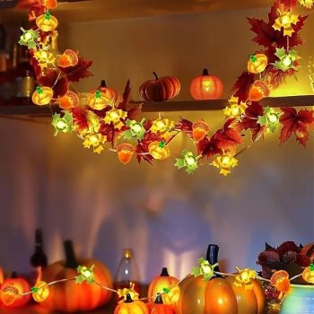 Thanksgiving LED Lighting Autumn Lights 3D Pumpkin Maple Leaf Acorn  2M 20LEDs LED Battery Powered String Lights Halloween Christmas Family Garden Terrace Porch Fence Party Decoration