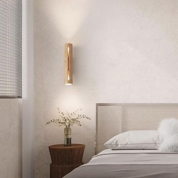 Indoor Double Head Up and Down Wall Lamp, Japanese Wabi-sabi Style, Natural Yellow, Travertine, Bedroom, Living Room, Back Wall, Corridor, Hotel