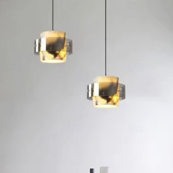 18cm Walter Gold Pendant, Italian Minimalist Smoke Glass & Stone