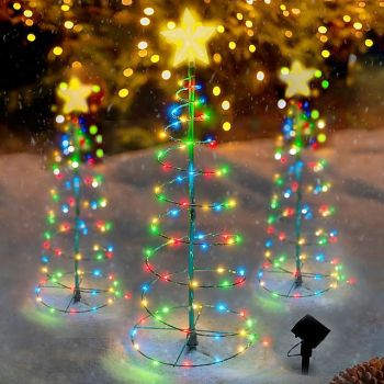 Christmas Tree with Lights Outdoor Pathway Lights Solar 50LEDs LED Stake Lights String Lamps Outdoor Garden Metal Christmas Tree 6m/19.7 Inch