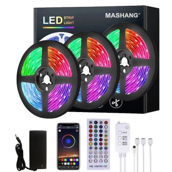 20m 65ft LED Smart Strip Lights TV Backlight RGB Bluetooth Music Sync 5M 10M 15M 2835 SMD Color Changing with 40 Keys Controller for Bedroom Kitchen Home Decoration
