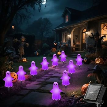 12PCS Halloween Solar Path Lights Outdoor Waterproof Lawn Lights Halloween Ghost Lights Yard Park Cemetery Path Driveway Horror Atmosphere Decoration