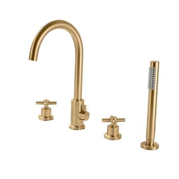 Bathtub Faucet - Contemporary Nickel Brushed Roman Tub Brass Valve Bath Shower Mixer Taps / Two Handles Four Holes Durable Bathtub Faucet