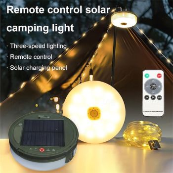 Stowable String Lights Solar Camping String Lights Outdoor Tent Light USB Rechargeable 33FT/10m 100LEDs for Camping Hiking