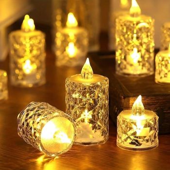 3PCS Crystal Flameless Candle Light LED Electronic Candle Lights Battery Powered Ambient Lights for Halloween Wedding Party Dating Festival Christmas Room Home Decor