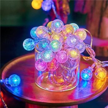 Christmas Crystal Ball Bubble Fairy String Lights 5m 50LEDs Battery Powered Garland Lights Christmas Tree New Year Party Home Garden Balcony Pendant Outdoor Camping Wedding Holiday Decoration