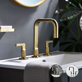 2-Handle Widespread Bathroom Sink Faucet with Faucet Supply Hoses Gold/Gun Metal Grey Basin Faucet Mixer Taps