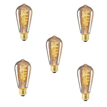 5pcs 40W Edison Vintage Incandescent Light Bulb E26 E27 Dimmable Decorative Antique Filament Lamp Bulb for Indoor Wall Hanging Ceiling Light Fixtures Amber Warm 220-240V