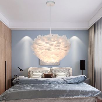 LED Pendant Light  Ostrich Feather Bedroom Cord Adjustable 3000-6000K 40CM Feather Chandelier Romantic Decorative Hanging Ceiling Light Fixture for Girls Room Bedroom
