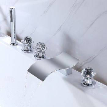 Bathtub Faucet - Modern Contemporary Electroplated Roman Tub Brass Valve Bath Shower Mixer Taps Durable Bathtub Faucet