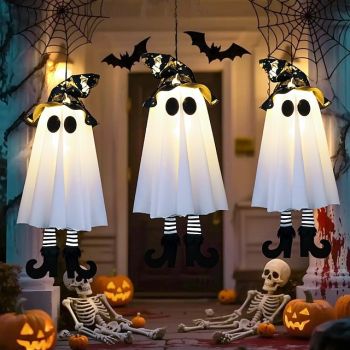 3 Pcs Halloween Hanging Lights High Heels Witch Fabric Ghost Luminous Decorative Light Courtyard Indoor Porch Tree Party Halloween Horror Atmosphere Decorative Light Three Button Batteries