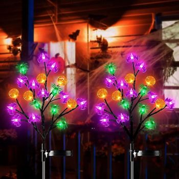 1/2PCS Solar Halloween Pumpkin Bat Ghost Spider Light Solar Outdoor Lawn Light Garden Pathway Light Grave Halloween Decoration Light