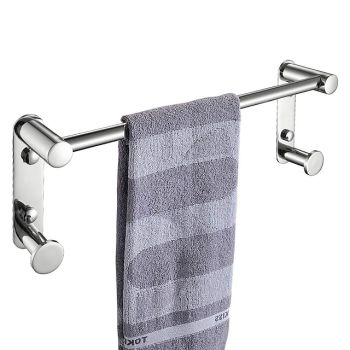 Bathroom Hardware Accessory Stainless Steel Towel Bar with Robe Hook Multifunction Wall Mounted Chrome Silvery 1pc