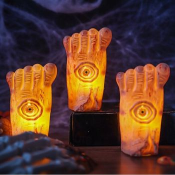 3 Pcs Halloween Candle Lights Broken Feet with Blood Eye LED Electronic Candle Light Indoor Restaurant Halloween Festival Party Horror Atmosphere Decorative Light