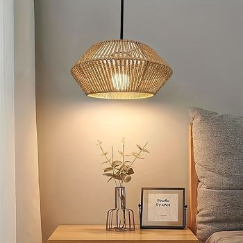 Country Vintage Braided Rope Pendant Light, Artistic Hollow Design, 10cm Height, Warm White/White Light, E26/E27, Adjustable Chain