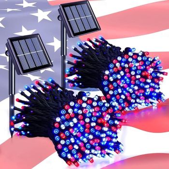 1pc Outdoor Solar String Lights, 22FT~98FT Red White Blue Christmas Holiday Garden Waterproof Decor Lights Independence Day Fourth of July Halloween Lights 50/100/200/300LEDs