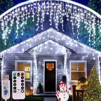 1Pc 4M 96Led Icicle Christmas String Light, USB Plug in with 8 Modes, Waterproof Light for Xmas Indoor Outdoor Party Decor