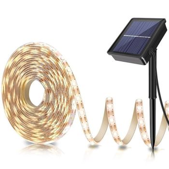 Outdoor Solar Led Strip Light Garden String Light 5M 16.4ft Waterproof Warm White RGB 2835SMD Christmas Terrace Balcony Stairs Pergola Decor 8mm 150 LEDs