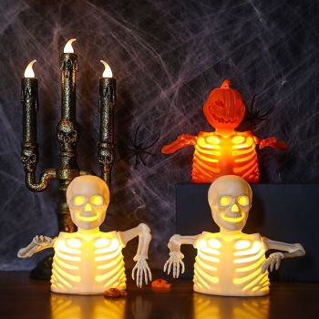 Halloween Decoration Lights Ornament Skeleton Electronic Candle Pumpkin Lantern Ghost Party Prop Skeleton Candle Holder
