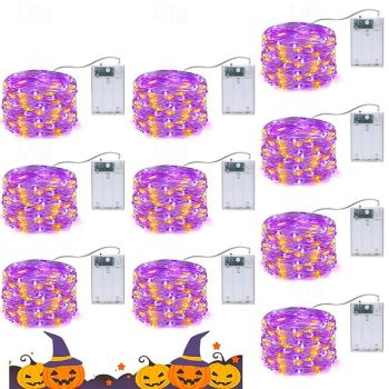10 Pcs 5M/16.4FT 50LED Beads Fairy String Lights Halloween Christmas Wedding Valentine's Day Party Indoor and Outdoor Atmosphere Decoration Light String AAA Battery Box Timer Function