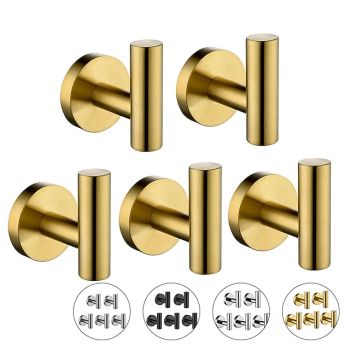 5pcs Wall Hooks for Coats,Stainless Steel Robe Hooks,Wall Mounted Coat Hooks For Bathroom,Bedroom,Kitchen(Black/Chrome/Brushen Nickel/Golden)