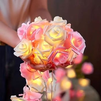 Christmas Party Valentine's Day Rose String Lights 10/20/40 LED 7CM Artificial Rose Battery Powered Holiday Birthday Party Romantic Atmosphere Home Decor