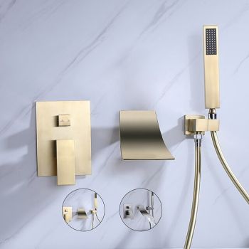 Wall Mounted Bathtub Faucet with Hand Shower, Modern Wall Installation with Ceramic Valve, Bathtub Filling Shower Mixer Faucets, Single Handle Cascading Faucet Durable Bathtub Faucet