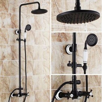 Two Handles Shower Systerm Set, Black Brass Faucet Three Holes Adjustable Electroplated Rainfall High Pressure Shower Mixer Taps with Rain Shower and Hand Shower Foundation of a Perfect Shower