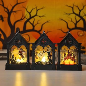 1 Pc 15CM Halloween LED Electronic Candle Light Wind Light Witch Pumpkin Ghost Decorative Nightlight Indoor and Outdoor Restaurant Party Festival Atmosphere Decorative Light LR1130 * 3 Battey
