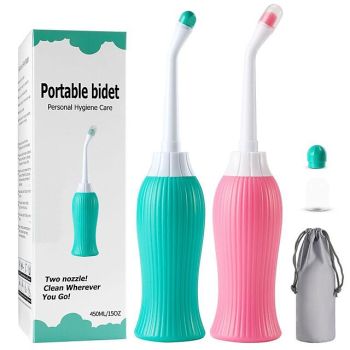 450ml Protable Bidet Sprayer for Toilet with 2 Detachable Nozzle & Head, Handheld Personal Bidet Shattaf Cleaning Personal Hygiene Washing Hygienic Wash