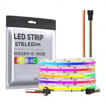 Waterproof COB LED Strip Light, RGB Intelligent IC Strip 16ft 5M DC24V Flexible LED Tape Light WS2811 Addressable RGB Ribbon Suitable Party/Home DIY Lighting Projects (Excluding Power and Controller)
