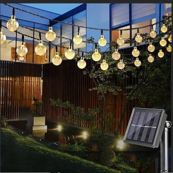 Elegant Wedding Party Reception Solar LED String Lights - 5-30M Crystal Globe, 8 Modes, Waterproof Solar Patio Lights for Garden, Yard, Porch Decor Warm White, Blue, White, RGB
