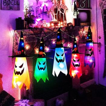 5pcs Halloween Hanging String Lights, Colorful LED Halloween Pumpkin Lights Waterproof Halloween Decor Lights for Indoor & Outdoor Window Wall Yard Garden Decoration Supplies