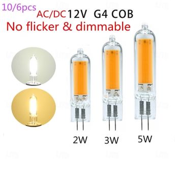 10 Pcs 6pcs Light Blubs Dimmable No Flicker Glass LED G4 COB Bulb 2W 3W 5W AC/DC12V Led lamp Crystal Light Bulb Lampada Lampara Bombilla Ampoule