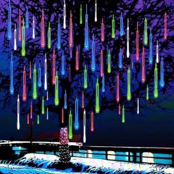 LED Falling Rain Lights 11.8 inch 8 Tubes 144 LED Rain Drop Lights Outdoor Icicle Snow Meteor Shower Lights for Christmas Wedding Party Holiday Garden Decoration