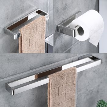 Bathroom Accessory Set 304 Stainless Steel 3-Piece Towel Rack, Towel Ring, Toilet Paper Rack,Bright SilveryBath Hardware