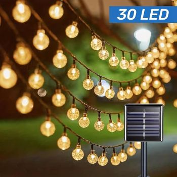 Solar String Lights LED Outdoor Lights 6.5m 30 LEDs Set Mounting Bracket Warm White Wedding Party Holiday Patio Garden 3V