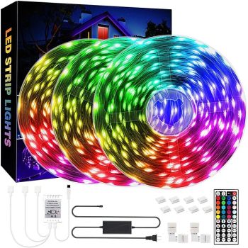 98.4ft 30M SMD5050 LED Strip Light RGB Color Changing for Living Room Party Décor Bedroom Kitchen DIY Home Decoration 8 Lighting Modes Adhesive Backing