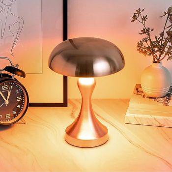 Mushroom Lamp Nordic Retro Living Room Bedroom Rechargeable Table Lamp Simple Touch Bar Dining Table Study Metal Night Light