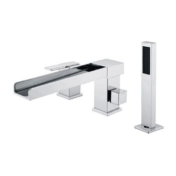 Bathtub Faucet -3 Holes Waterfall Bathtub Mixer Tap Chrome Bathroom Shower Faucet Durable Bathtub Faucet